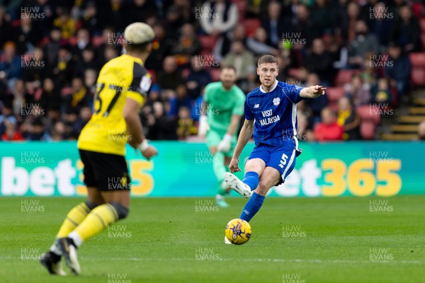030224 - Watford v Cardiff City - Sky Bet League Championship - Mark McGuinness of Cardiff City passes the ball