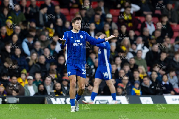 030224 - Watford v Cardiff City - Sky Bet League Championship - Rubin Colwill of Cardiff City gestures