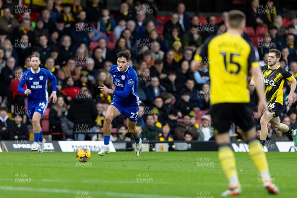 030224 - Watford v Cardiff City - Sky Bet League Championship - Rubin Colwill of Cardiff City in action