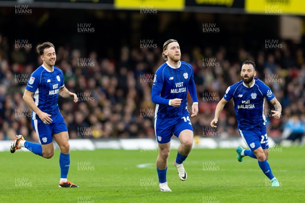 030224 - Watford v Cardiff City - Sky Bet League Championship - Josh Bowler of Cardiff City celebrates after scoring his team’s first goal