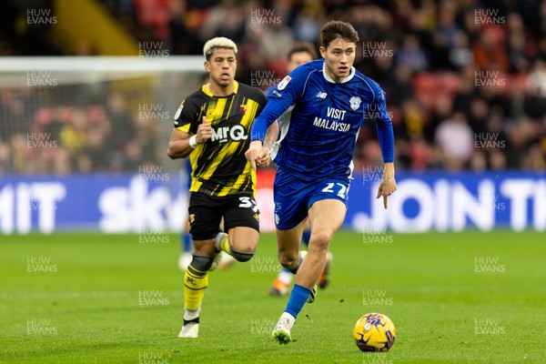 030224 - Watford v Cardiff City - Sky Bet League Championship - Rubin Colwill of Cardiff City in action