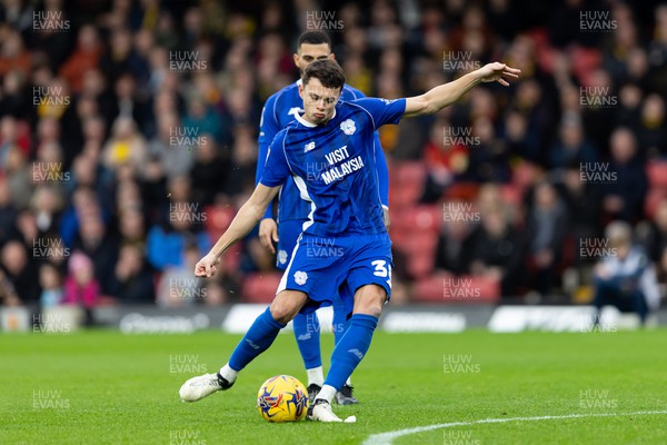 030224 - Watford v Cardiff City - Sky Bet League Championship - Perry Ng of Cardiff City shoots