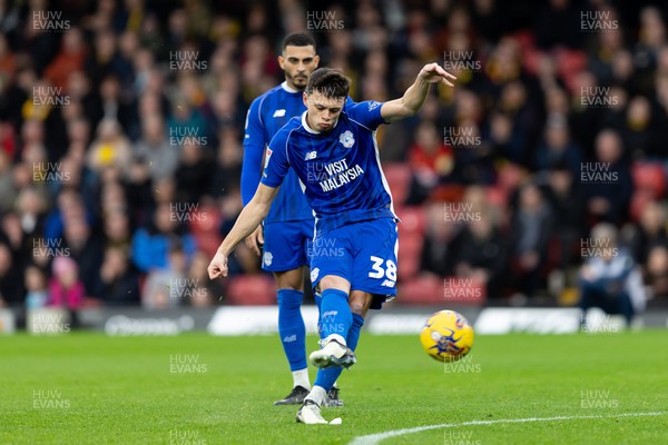 030224 - Watford v Cardiff City - Sky Bet League Championship - Perry Ng of Cardiff City shoots