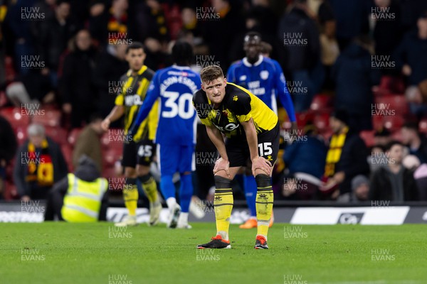 030224 - Watford v Cardiff City - Sky Bet League Championship - Mattie Pollock of Watford looks dejected after their side’s defeat