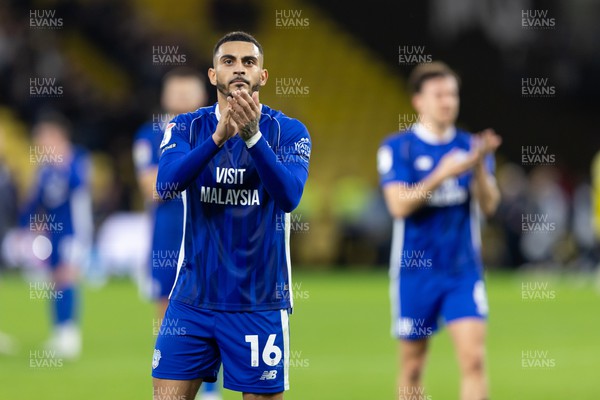 030224 - Watford v Cardiff City - Sky Bet League Championship - Karlan Grant of Cardiff City applauds the fans after their sides victory