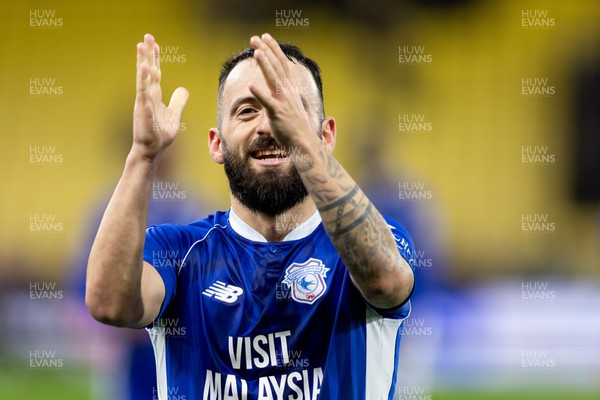 030224 - Watford v Cardiff City - Sky Bet League Championship - Manolis Siopis of Cardiff City applauds the fans after their sides victory