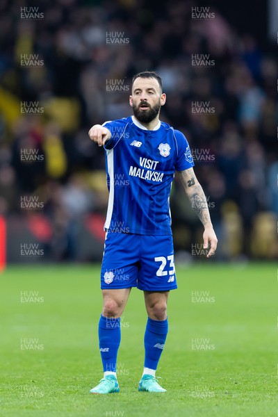 030224 - Watford v Cardiff City - Sky Bet League Championship - Manolis Siopis of Cardiff City gives instructions