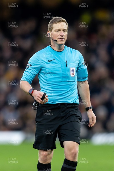 030224 - Watford v Cardiff City - Sky Bet League Championship - Match referee James Linington looks on