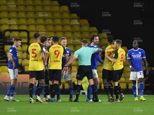 051220 - Watford v Cardiff City - Sky Bet Championship - Tempers flare during the 2nd half