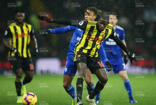 151218 - Watford v Cardiff City, Premier League - Abdoulaye Doucoure of Watford and Bobby Decordova-Reid of Cardiff City compete for the ball