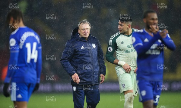 151218 - Watford v Cardiff City, Premier League - Cardiff City manager Neil Warnock with Cardiff City goalkeeper Neil Etheridge at the end of the match