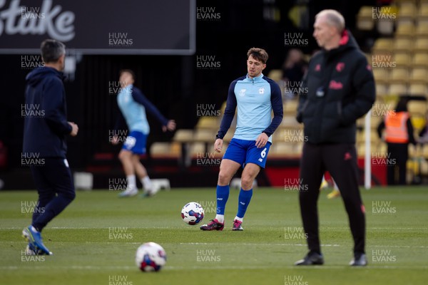 190423 - Watford v Cardiff City - Sky Bet League Championship - Ryan Wintle of Cardiff City warms up