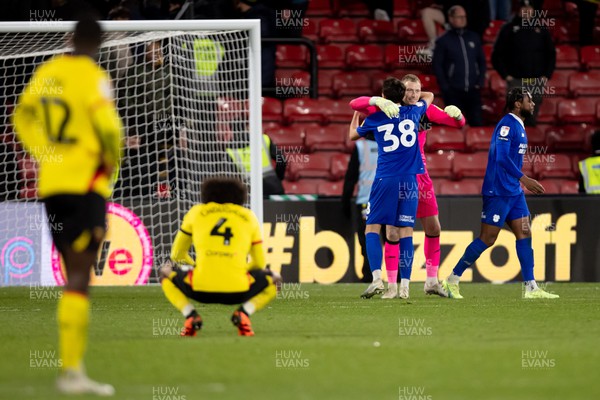 190423 - Watford v Cardiff City - Sky Bet League Championship - Perry Ng of Cardiff City and Ryan Alisop of Cardiff City celebrate after win