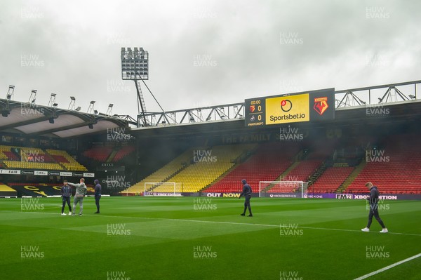 080521 - Watford v Swansea City - Sky Bet Championship - Swansea City players arrive at the ground on a wet morning
