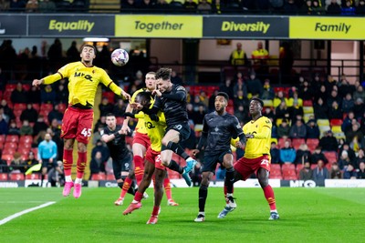 120325 - Watford v Swansea City - Sky Bet League Championship - Liam Cullen of Swansea City with a header