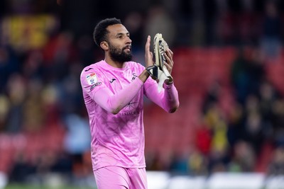 120325 - Watford v Swansea City - Sky Bet League Championship - Lawrence Vigouroux of Swansea City applauds the fans after their sides defeat