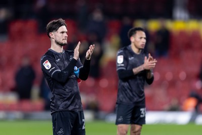 120325 - Watford v Swansea City - Sky Bet League Championship - Liam Cullen and Ronald of Swansea City applaud the fans after their sides defeat