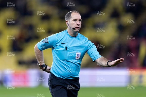 120325 - Watford v Swansea City - Sky Bet League Championship - Match referee Jeremy Simpson gestures