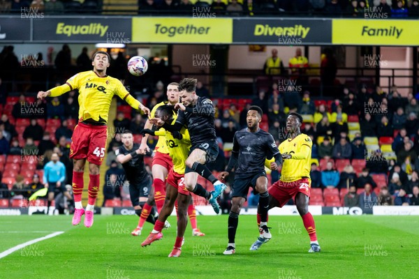 120325 - Watford v Swansea City - Sky Bet League Championship - Liam Cullen of Swansea City with a header