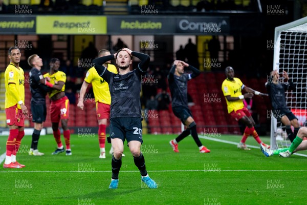 120325 - Watford v Swansea City - Sky Bet League Championship - Liam Cullen of Swansea City reacts after missing a chance