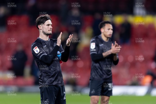 120325 - Watford v Swansea City - Sky Bet League Championship - Liam Cullen and Ronald of Swansea City applaud the fans after their sides defeat