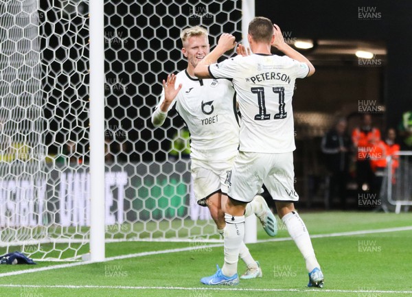 240919 - Watford v Swansea City, Carabao Cup, Third Round - Sam Surridge of Swansea City celebrates with Kristoffer Peterson of Swansea City after scoring goal