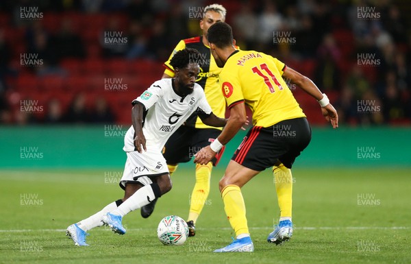 240919 - Watford v Swansea City, Carabao Cup, Third Round - Nathan Dyer of Swansea City takes on Adam Masina of Watford