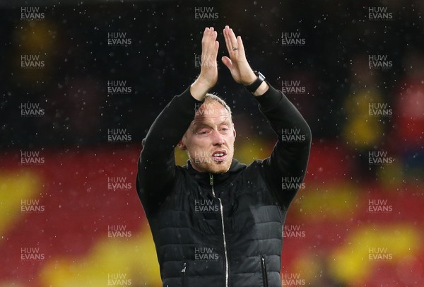 240919 - Watford v Swansea City, Carabao Cup, Third Round - Swansea City head coach Steve Cooper applauds the fans at the end of the match