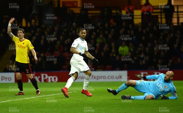 301217 - Watford v Swansea City - Premier League - Jordan Ayew of Swansea City scores goal