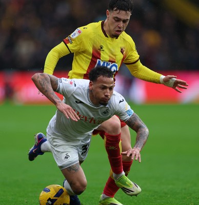 310126 - Watford v Swansea City, EFL Sky Bet Championship - Ronald of Swansea City is brought down by Othmane Maamma of Watford