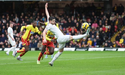 310126 - Watford v Swansea City, EFL Sky Bet Championship - Zan Vipotnik of Swansea City controls the ball as James Abankwah of Watford challenges