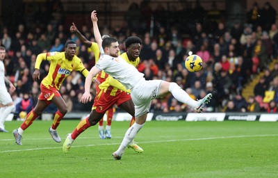 310126 - Watford v Swansea City, EFL Sky Bet Championship - Zan Vipotnik of Swansea City controls the ball as James Abankwah of Watford challenges