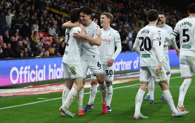 310126 - Watford v Swansea City, EFL Sky Bet Championship - Goalscorers Marko Stamenic of Swansea City, who scored the first and Josh Key of Swansea City celebrates after Key scores the second goal
