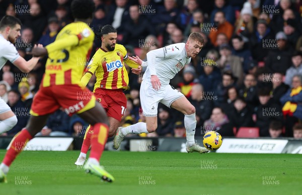 310126 - Watford v Swansea City, EFL Sky Bet Championship - Jay Fulton of Swansea City plays the ball forward