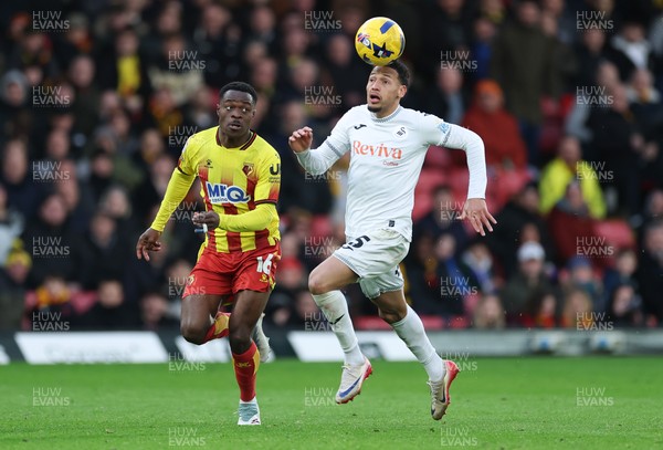 310126 - Watford v Swansea City, EFL Sky Bet Championship - Ronald of Swansea City and Marc Bola of Watford compete for the ball