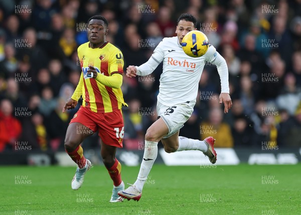 310126 - Watford v Swansea City, EFL Sky Bet Championship - Ronald of Swansea City and Marc Bola of Watford compete for the ball
