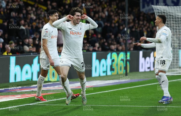 310126 - Watford v Swansea City, EFL Sky Bet Championship - Josh Key of Swansea City celebrates after scoring the second goal