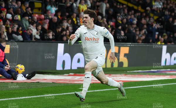 310126 - Watford v Swansea City, EFL Sky Bet Championship - Josh Key of Swansea City celebrates after scoring the second goal