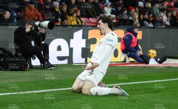 310126 - Watford v Swansea City, EFL Sky Bet Championship - Josh Key of Swansea City celebrates after scoring the second goal