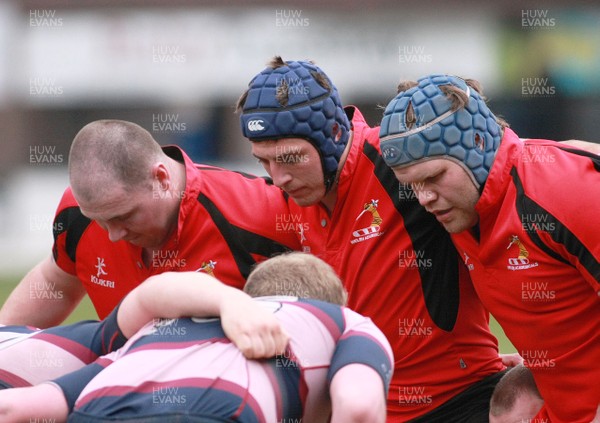 250413 Welsh Academicals RFC v Cardiff Medicals RFC - Dr Jack Matthews Tribute match -Welsh Academicals' (L-R) Miles Davies, Jac Hopkins and Rhodri Hanmer