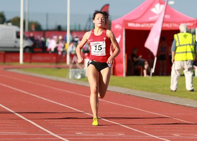 150714 - Welsh Athletics International held at the Cardiff International Sports Stadium - Shannon Malone wins Womens 100m Final B