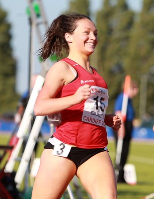 150714 - Welsh Athletics International held at the Cardiff International Sports Stadium - Shannon Malone wins Womens 100m Final B