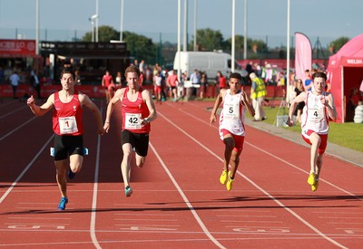 150714 - Welsh Athletics International held at the Cardiff International Sports Stadium - Men's 100m Final A