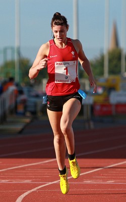 150714 - Welsh Athletics International held at the Cardiff International Sports Stadium - Seren Bundy-Davies wins the Womens 400m Final