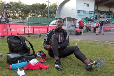 150714 - Welsh Athletics International held at the Cardiff International Sports Stadium - Christian Malcolm before completing his last ever race