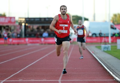 150714 - Welsh Athletics International held at the Cardiff International Sports Stadium - Chris Gowell of Wales runs in the first sub 4 minute mile in Wales in 25 years