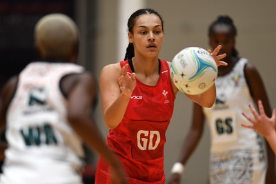 221125 - Welsh Feathers v Zimbabwe Gems - International Netball Match - Caris Morgan of Wales