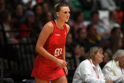 221125 - Welsh Feathers v Zimbabwe Gems - International Netball Match - Millie Carter of Wales makes her debut