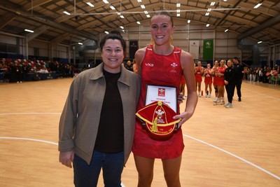 221125 - Welsh Feathers v Zimbabwe Gems - International Netball Match - Ellie Blackwell of Wales gets her first cap