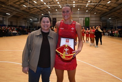 221125 - Welsh Feathers v Zimbabwe Gems - International Netball Match - Ellie Blackwell of Wales gets her first cap